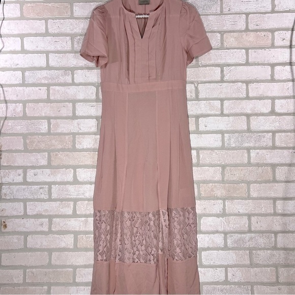 Lanvin Paris Silk Blush Pink Lace Inset Midi Dress Size 38 - Picture 1 of 13